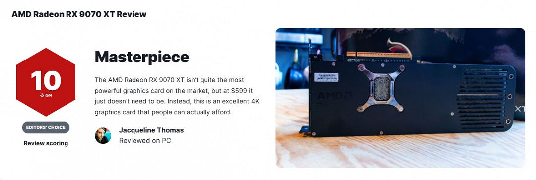 RX 9070XT IGN 10分：人人買得起的出色4K顯卡