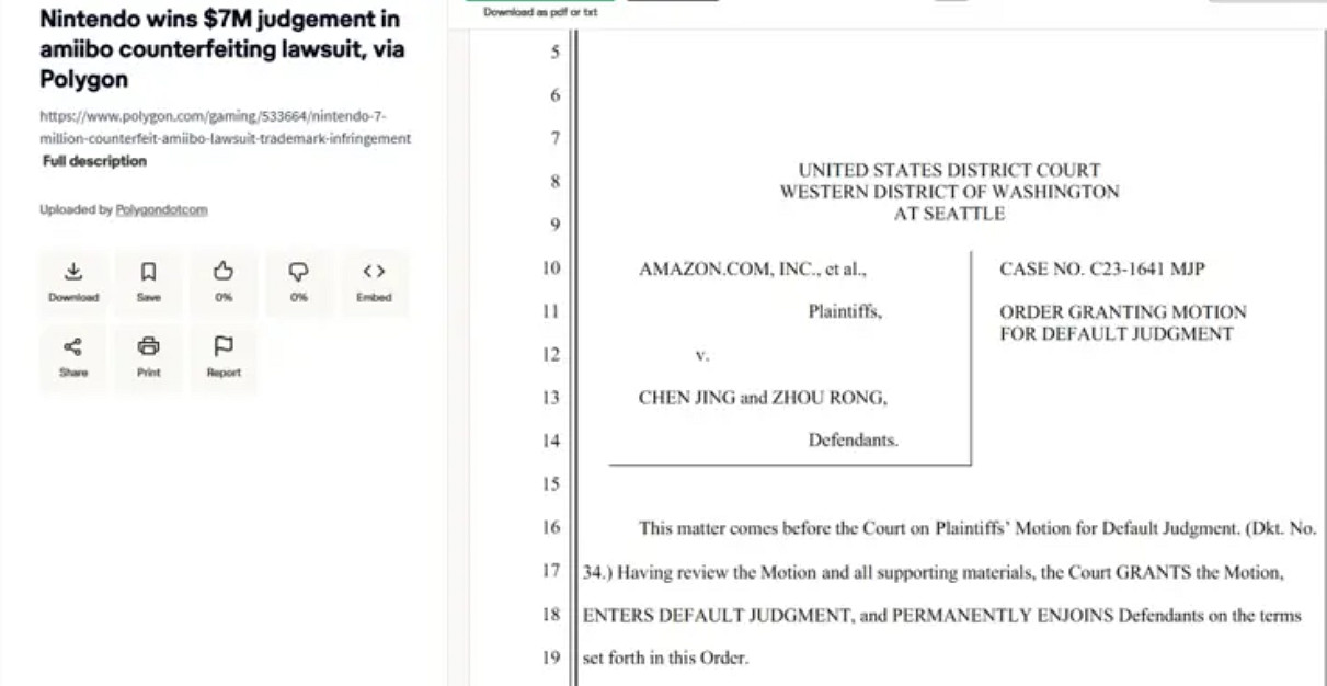 東半球最強法務部出手!任天堂勝訴盜版amiibo 獲賠700w! 東半球最強法務部出手!任天堂勝訴盜版amiibo 獲賠700w!