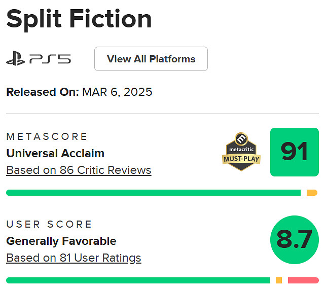 大成功!《雙影奇境》成為EA時隔13年M站超90分遊戲 大成功!《雙影奇境》成為EA時隔13年M站超90分遊戲