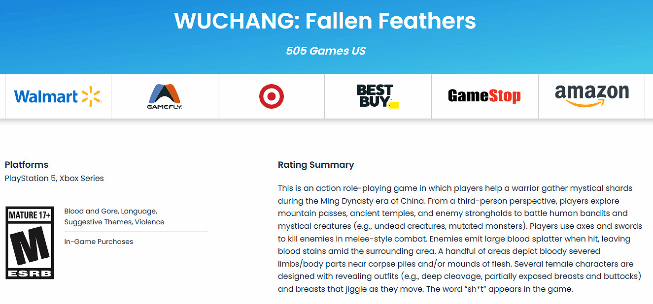 《明末：淵虛之羽》ESRB為M級別：女性穿著太暴露！