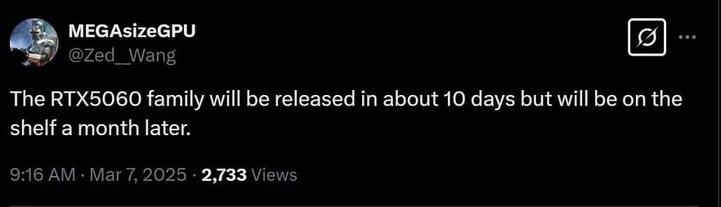 輝達即將公布RTX 5060顯卡 售價約299美元 4月上市 輝達即將公布RTX 5060顯卡 售價約299美元 4月上市