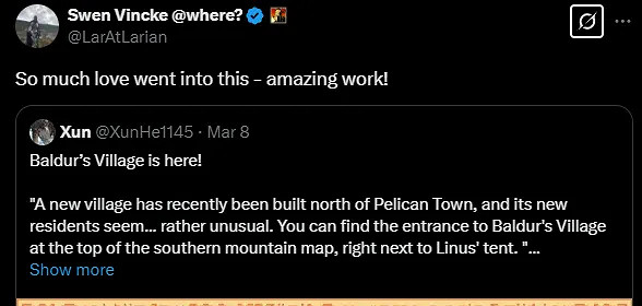 國人自製《星露谷》博德3主題Mod 獲拉瑞安總監點讚 國人自製《星露谷》博德3主題Mod 獲拉瑞安總監點讚