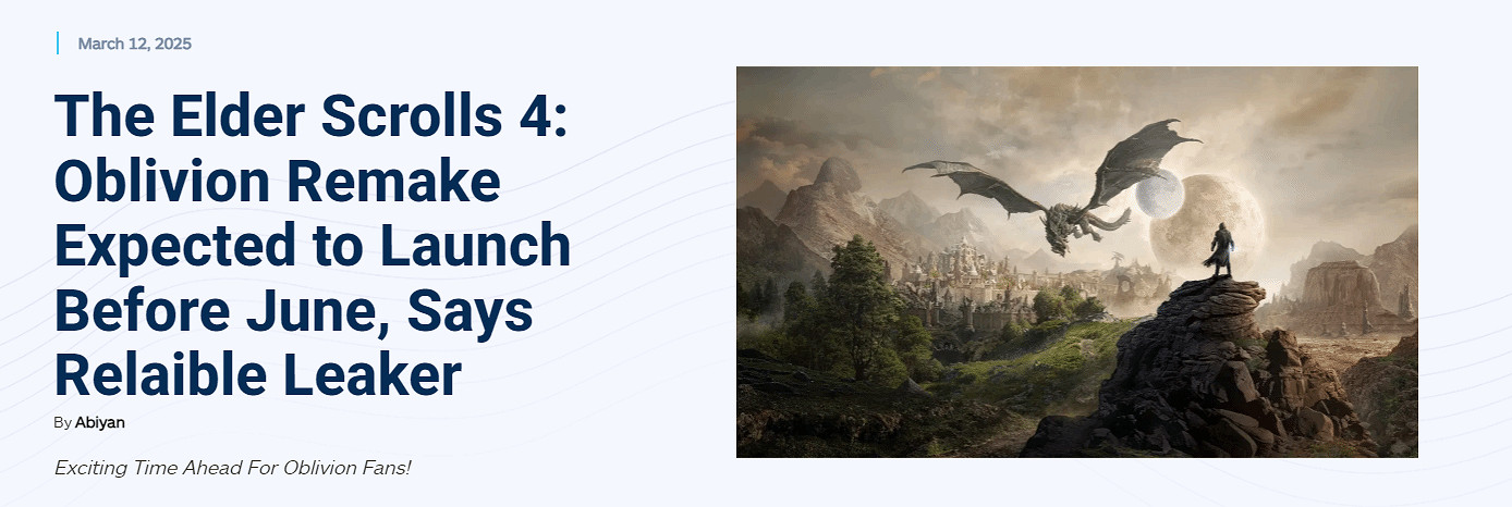 《上古卷軸4:重製版》發售日期曝光!或在六月前推出 《上古卷軸4:重製版》發售日期曝光!或在六月前推出