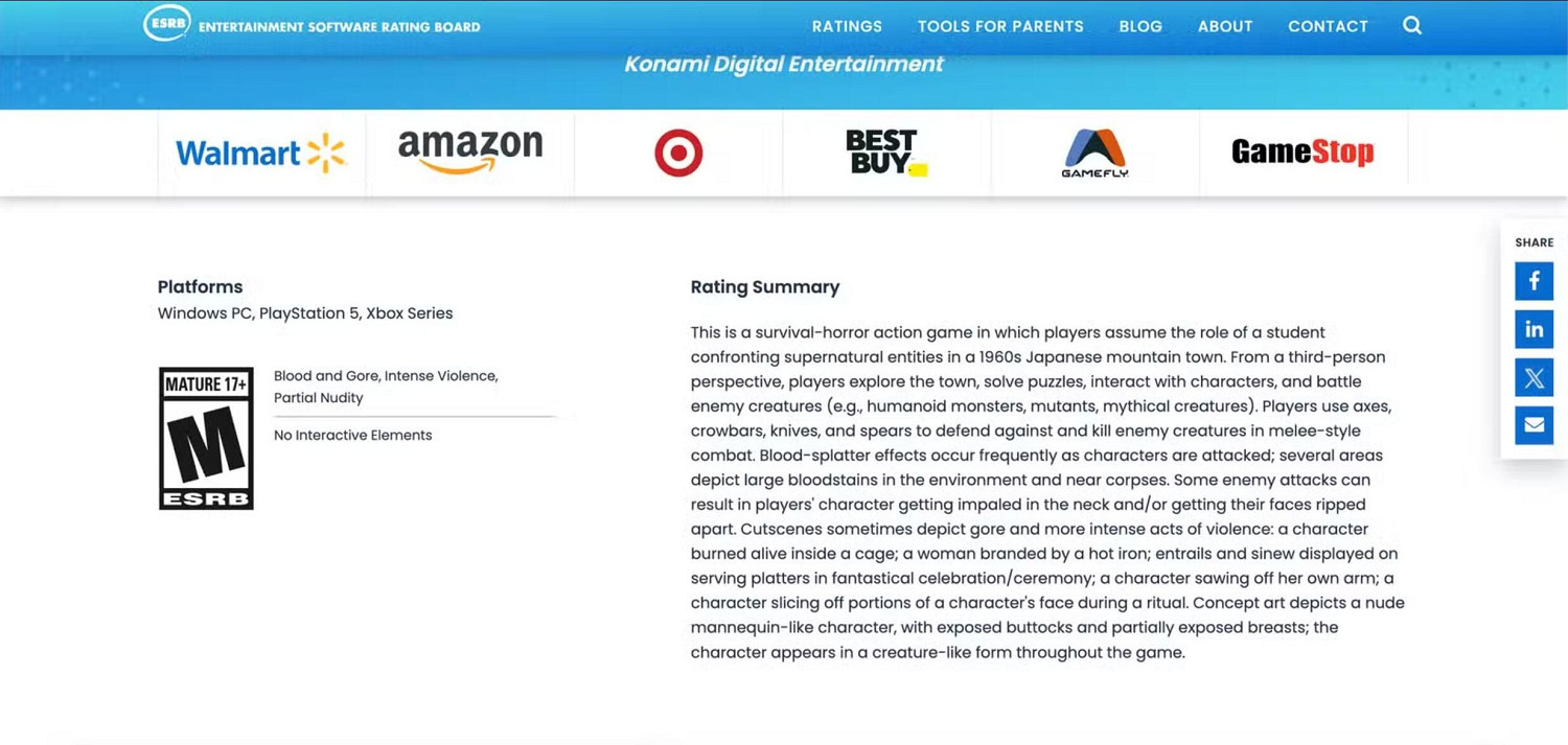 《沉默之丘F》ESRB評級為M級:激烈暴力、局部裸露等! 《沉默之丘F》ESRB評級為M級:激烈暴力、局部裸露等!