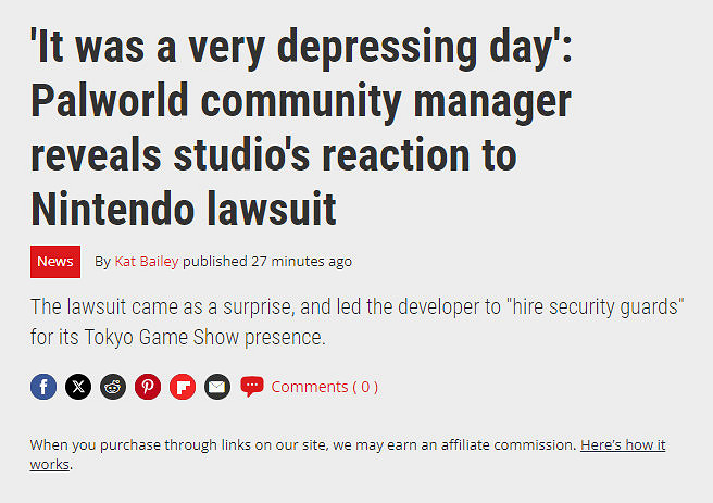 《幻獸帕魯》經理回應任天堂起訴:他們眼裡只有專利! 《幻獸帕魯》經理回應任天堂起訴:他們眼裡只有專利!