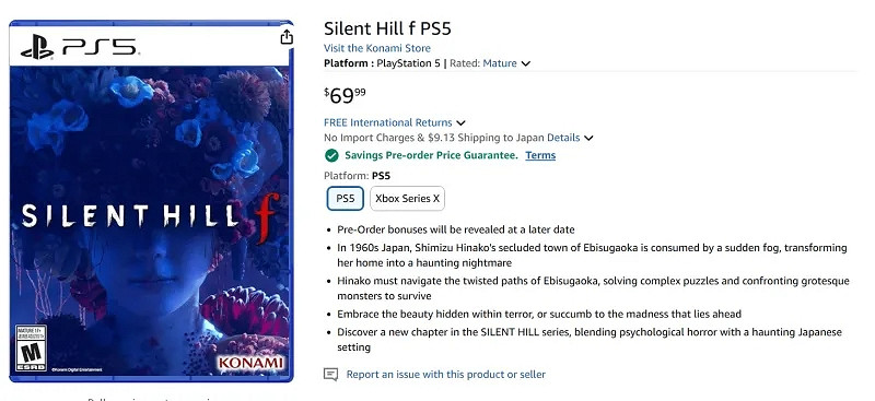 《沉默之丘f》PS5實體版已在亞馬遜開啟預購：售506元