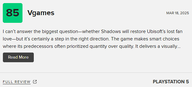 《刺客教條:影》M站82分:朝正確方向邁出的一步! 《刺客教條:影》M站82分:朝正確方向邁出的一步!