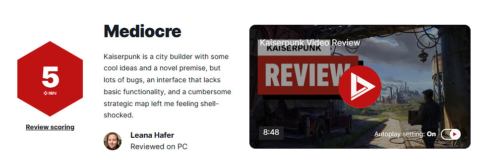 《凱撒朋克》IGN 5分:設定很新穎 但問題實在太多了! 《凱撒朋克》IGN 5分:設定很新穎 但問題實在太多了!