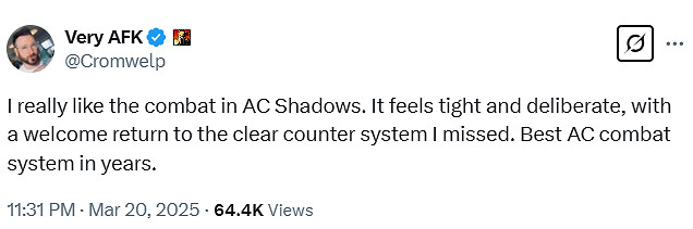 《博德3》總監稱讚《AC影》戰鬥系統 網友:收錢了? 《博德3》總監稱讚《AC影》戰鬥系統 網友:收錢了?