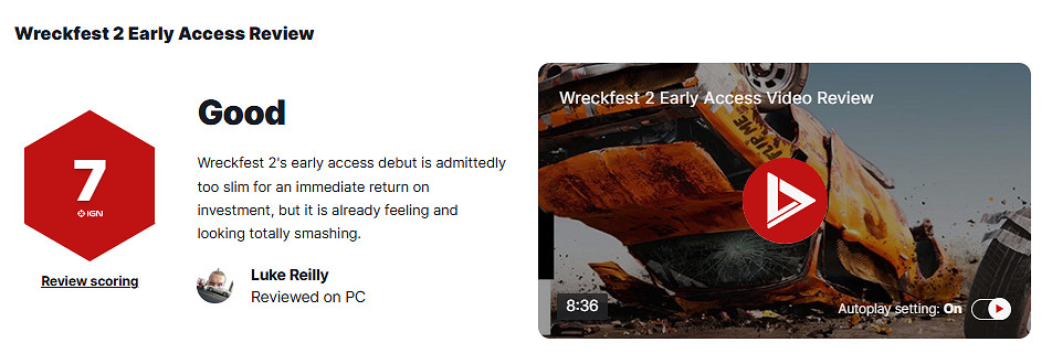 《撞車嘉年華2》IGN 7分：撞毀車輛很爽 但內容太少！