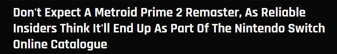 不重製了？曝《銀河戰士P2》原版將來有可能加入NSO服務!