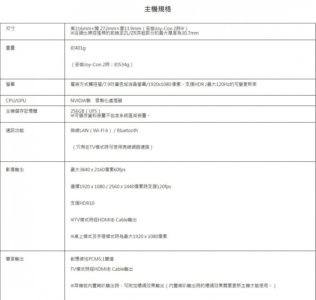 Switch 2硬體規格公布 底座模式支援4K/60FPS