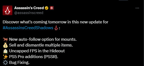 《刺客:影》首個更新獲得好評:騎馬自動導航很好用 《刺客:影》首個更新獲得好評:騎馬自動導航很好用