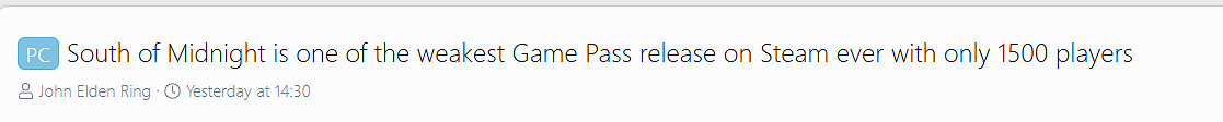 《午夜之南》成為史上最差的 Xbox Game Pass (XGP) 遊戲!PC玩家僅1400人 《午夜之南》成為史上最差的 Xbox Game Pass (XGP) 遊戲!PC玩家僅1400人