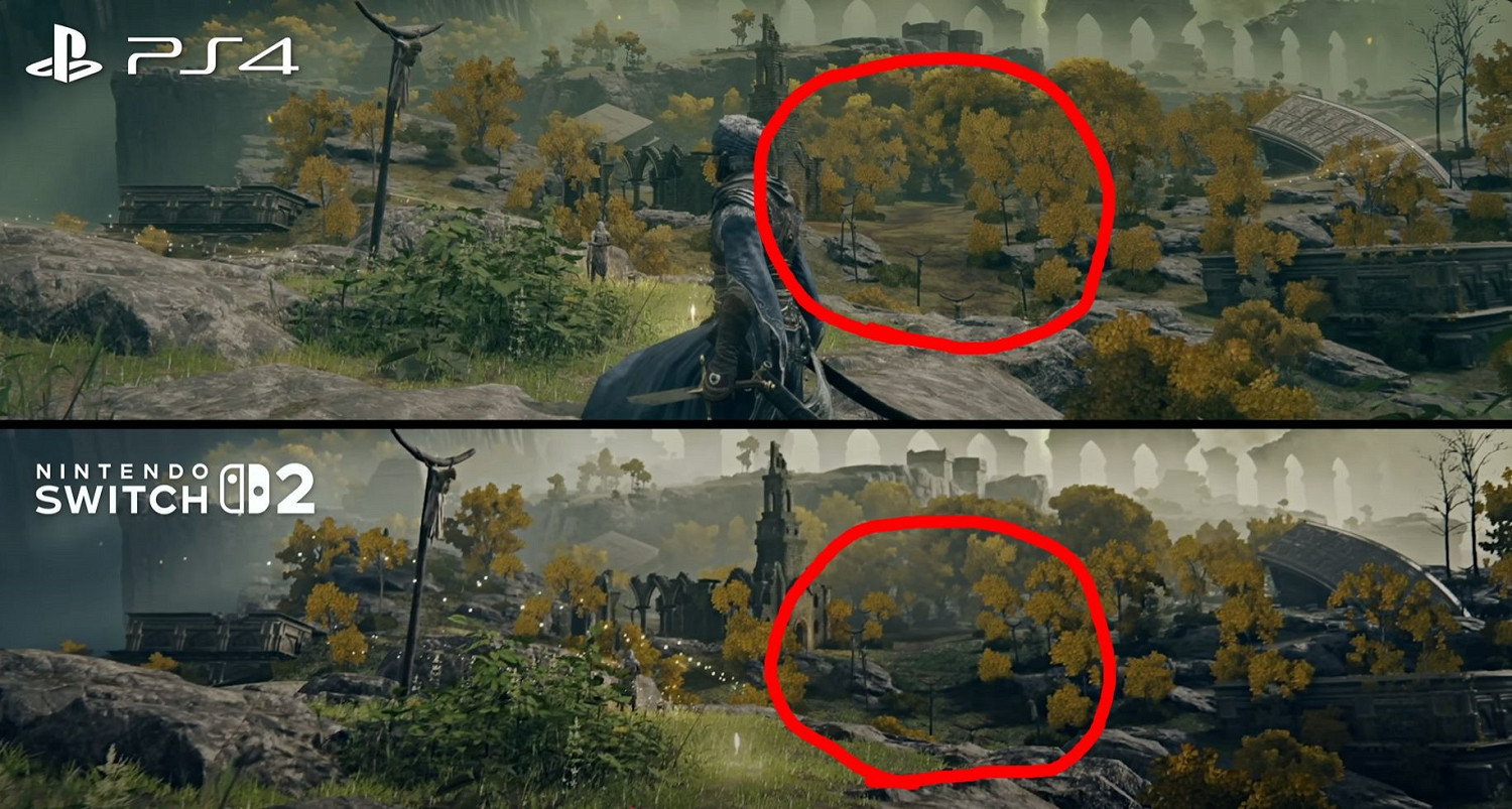 玩家對比《艾爾登法環》NS2版與PS4版陰影渲染畫質