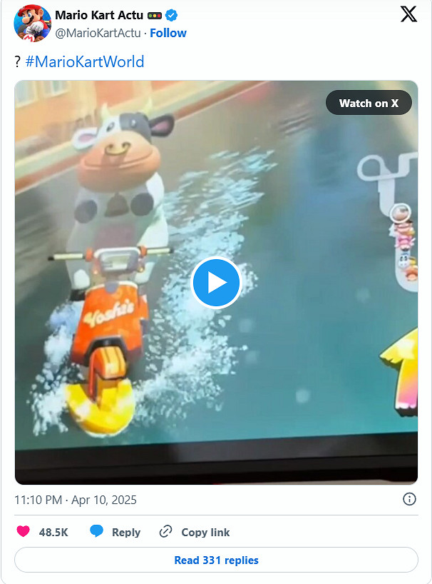 《瑪利歐賽車世界》前作乳牛正式參戰！獲勝畫面流出!