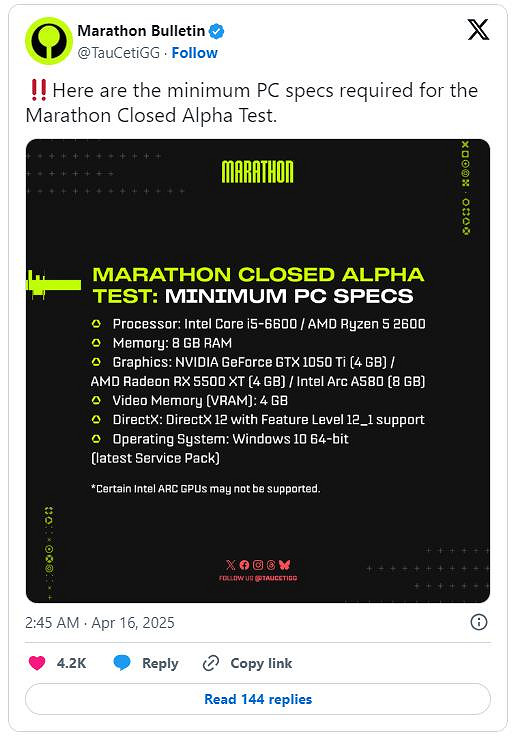 《馬拉鬆》封閉測試最低PC配置要求:至少需要1050Ti 《馬拉鬆》封閉測試最低PC配置要求:至少需要1050Ti