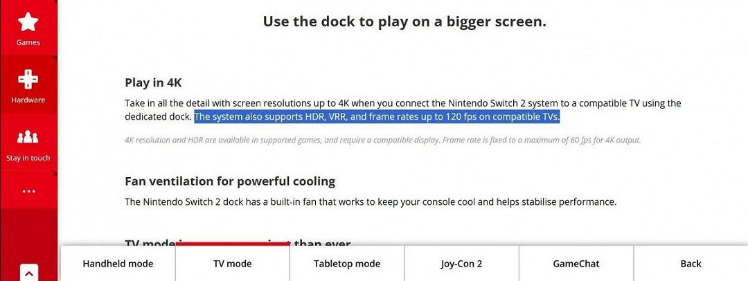 偷偷撤回？任天堂官網刪除Switch2對VRR支援的描述