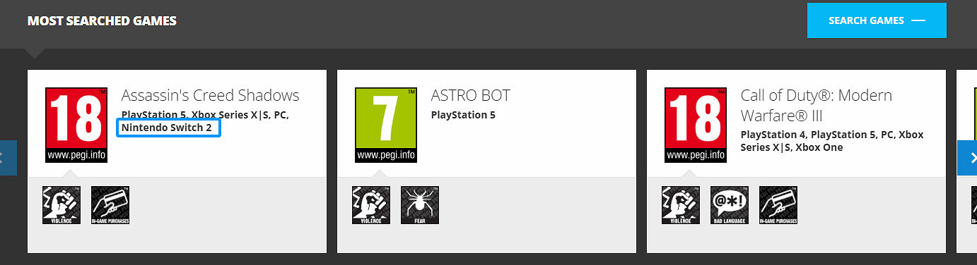 將來有可能官宣？Switch2版《刺客教條：影》現身PEGI官網