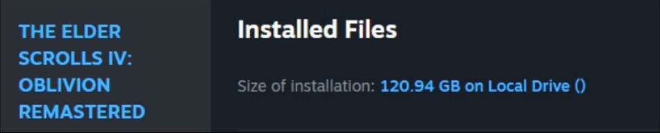 曝《上古卷軸4:重製版》大小約121GB!隱藏頁面曝光 曝《上古卷軸4:重製版》大小約121GB!隱藏頁面曝光