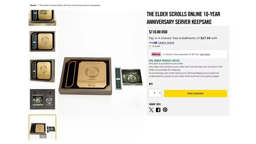 B社推出《上古卷軸OL》十周年紀念品:竟是一塊記憶體條 B社推出《上古卷軸OL》十周年紀念品:竟是一塊記憶體條