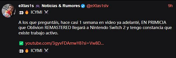 知名爆料者:《上古卷軸4:重製版》還會登陸Switch 2 知名爆料者:《上古卷軸4:重製版》還會登陸Switch 2