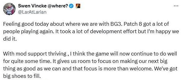 拉瑞安總監:第八號更新檔讓《博德3》玩家回歸 很值得! 拉瑞安總監:第八號更新檔讓《博德3》玩家回歸 很值得!