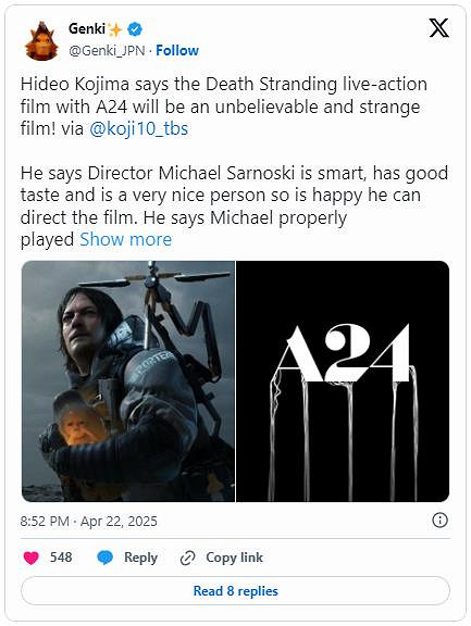 小島秀夫:《死亡擱淺》電影將會令人難以置信且怪誕 小島秀夫:《死亡擱淺》電影將會令人難以置信且怪誕