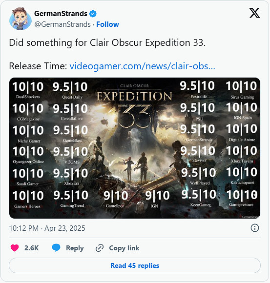 《光與影 33號遠征隊》媒體均分92!超越《雙影奇境》 《光與影 33號遠征隊》媒體均分92!超越《雙影奇境》