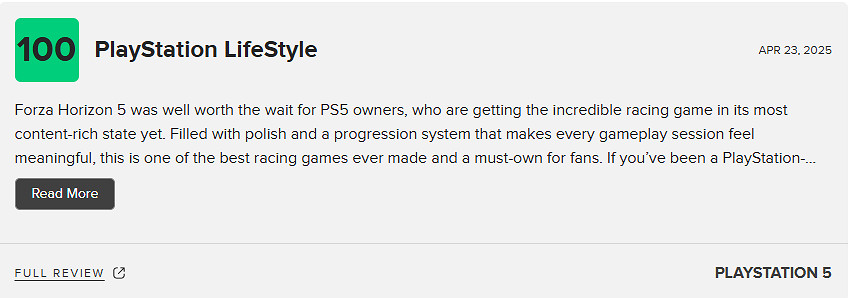 PS5版《地平線5》M站92分：PS5玩家絕對值得等待！