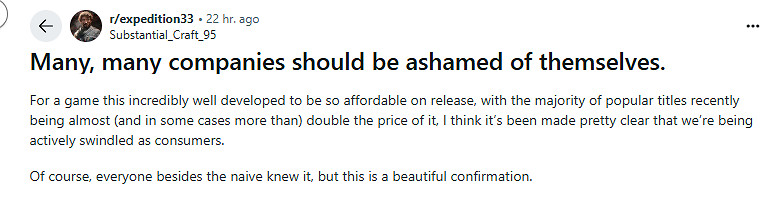 玩家稱讚《光與影》售價親民：許多公司應該感到羞愧!