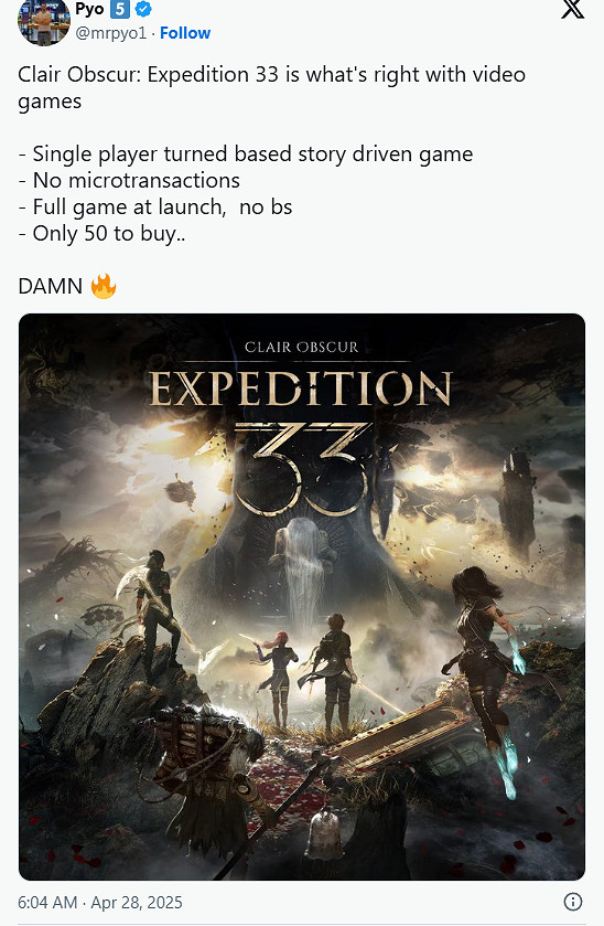 《光與影》官方:難以置信!3天百萬銷量!破12萬人線上 《光與影》官方:難以置信!3天百萬銷量!破12萬人線上