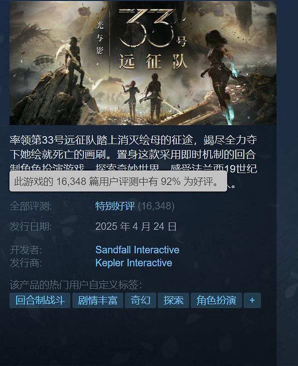 《光與影》中國好評率只有80%:玩家被劇情膈應到了! 《光與影》中國好評率只有80%:玩家被劇情膈應到了!