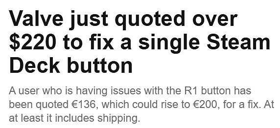 玩家吐槽 Steam Deck修理一個按鍵官方報價1100元 玩家吐槽 Steam Deck修理一個按鍵官方報價1100元