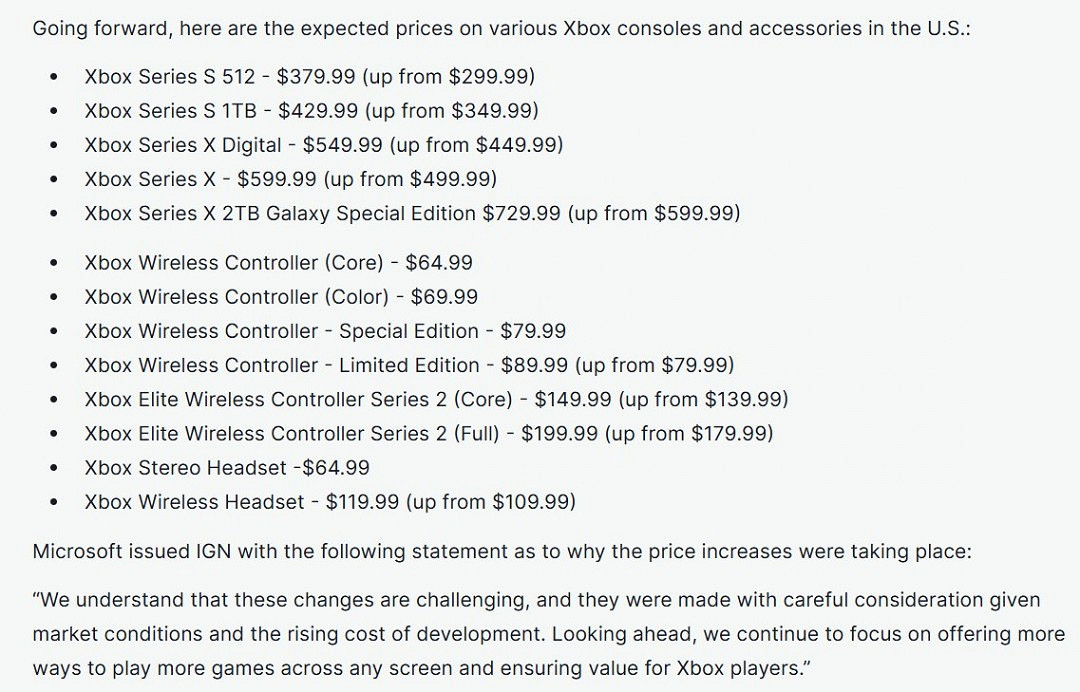 微軟提高所有Xbox Series主機價格 Xbox遊戲今年聖誕假漲價到80美元 微軟提高所有Xbox Series主機價格 Xbox遊戲今年聖誕假漲價到80美元