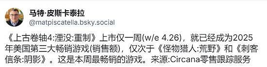 《上古卷軸4RE》躋身2025年美國遊戲銷量榜第三名