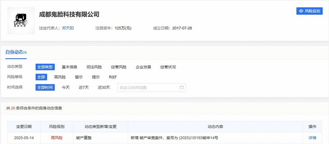中國大陸研發遊戲《靈魂潮汐》開發商成都鬼臉科技破產重組