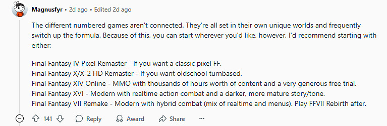 外網熱議:哪部《最終幻想》最適合作為系列入坑作? 外網熱議:哪部《最終幻想》最適合作為系列入坑作?