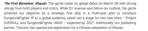 Nexon財報披露《第一狂戰士卡讚》首季營收未達預期 Nexon財報披露《第一狂戰士卡讚》首季營收未達預期