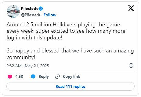 《絕地戰兵2》熱度不減!每周玩家數量約有250萬人 《絕地戰兵2》熱度不減!每周玩家數量約有250萬人