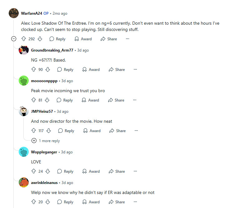 《艾爾登法環》電影導演通關遊戲七周目 坦言遊戲停不下來