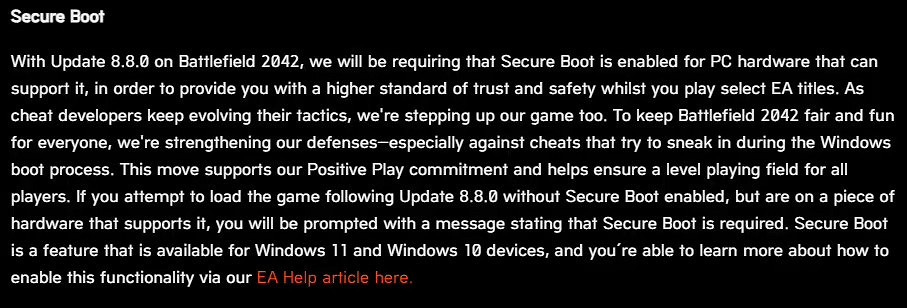 《戰地風雲2042》8.8.0版本更新:引入安全啟動強制要求 《戰地風雲2042》8.8.0版本更新:引入安全啟動強制要求