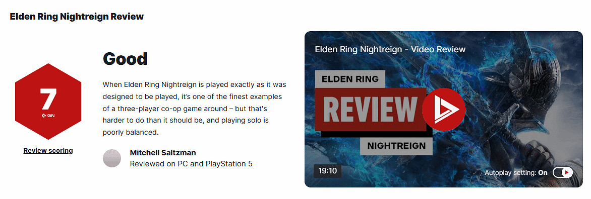 《艾爾登法環:黑夜君臨》IGN 7分:單人玩體驗太差! 《艾爾登法環:黑夜君臨》IGN 7分:單人玩體驗太差!