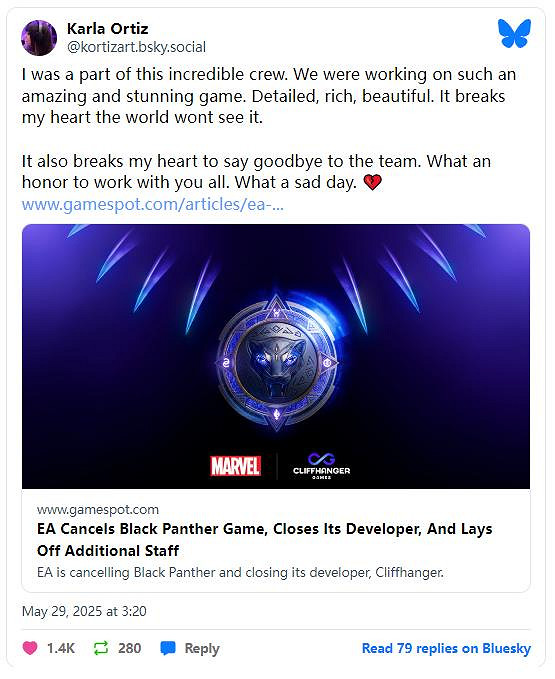 EA已取消《黑豹》遊戲!開發者們表示無比悲傷和遺憾 EA已取消《黑豹》遊戲!開發者們表示無比悲傷和遺憾