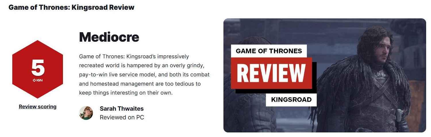 IGN評《權力的遊戲:國王之路》5分:付費牆與粗糙製作 IGN評《權力的遊戲:國王之路》5分:付費牆與粗糙製作