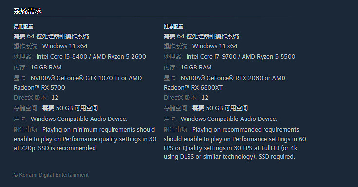 《沉默之丘f》PC配置公布:最低GTX 1070Ti 所需50GB! 《沉默之丘f》PC配置公布:最低GTX 1070Ti 所需50GB!