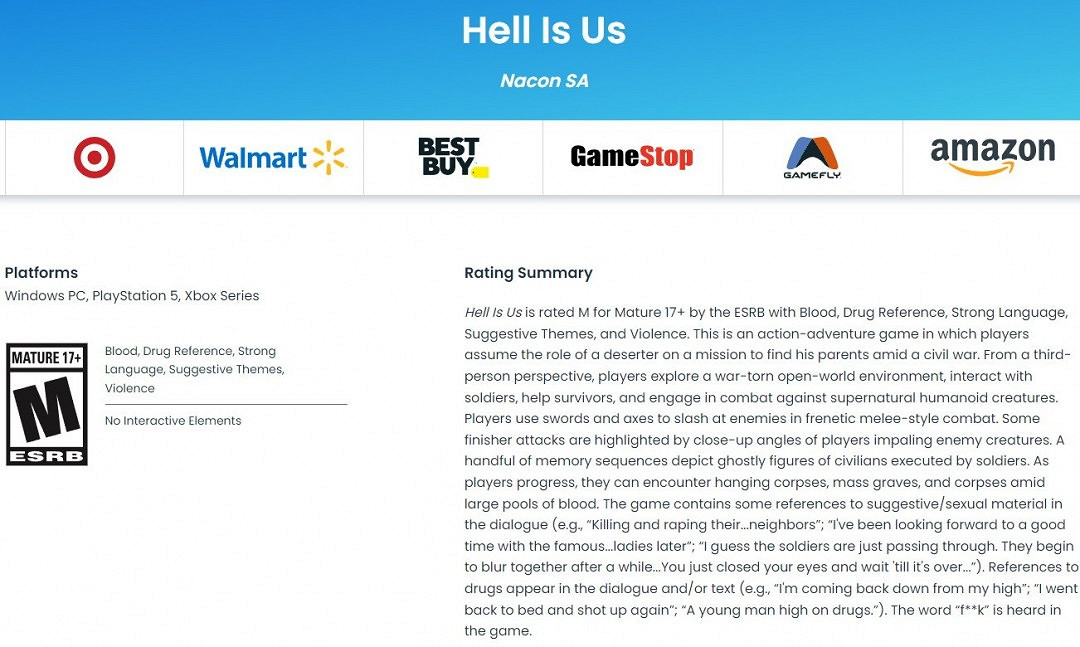 《地獄即我們》獲ESRB成人級17+評級 含血腥暴力元素