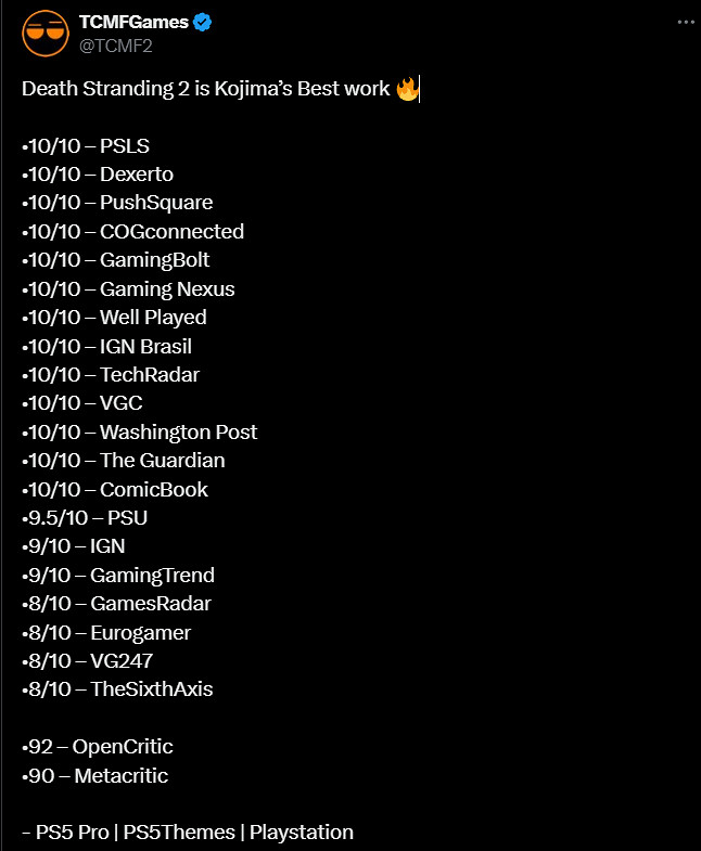 小島秀夫瘋狂轉發媒體評分  看得出來他對結果很滿意！