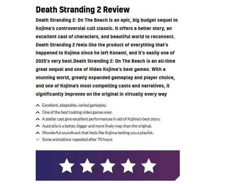 VGC給《死亡擱淺2》打滿分:史上最偉大的續作之一! VGC給《死亡擱淺2》打滿分:史上最偉大的續作之一!