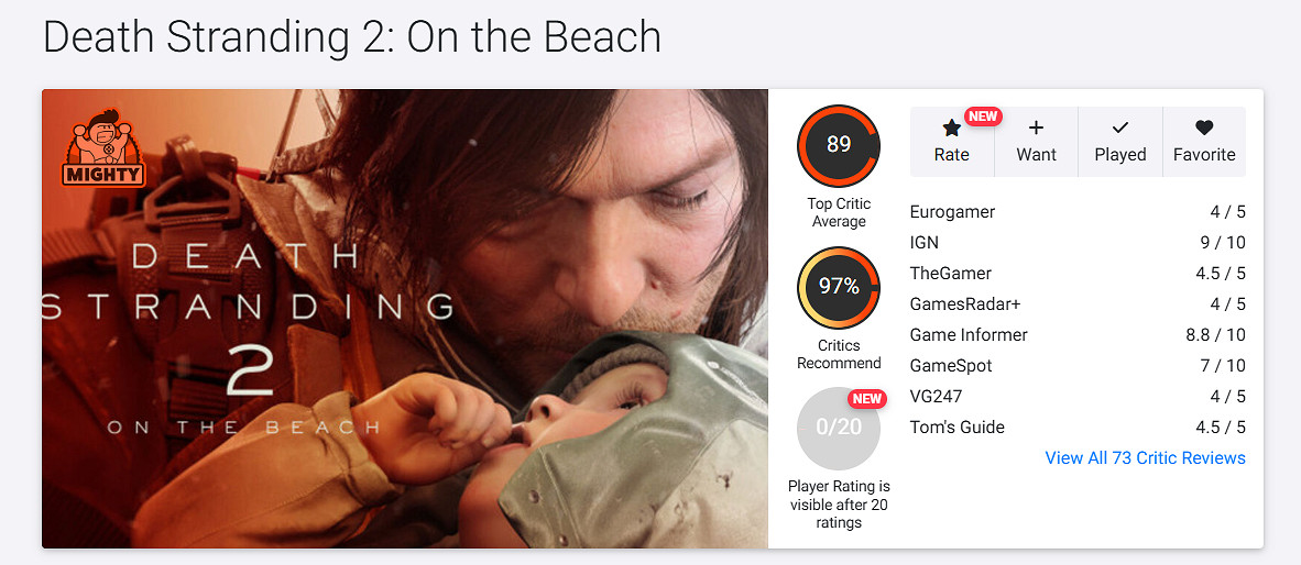 《死亡擱淺2》OC站均分89分!媒體推薦度高達97% 《死亡擱淺2》OC站均分89分!媒體推薦度高達97%